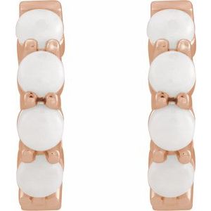 14K Rose Gold Natural White Opal Cabochon Hinged 14.7 mm  Hoop Earrings