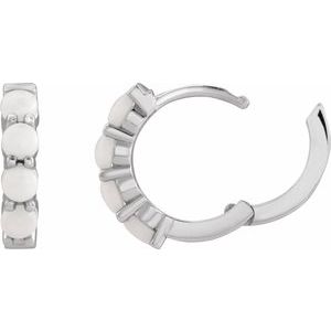 Platinum Natural White Opal Cabochon Hinged 14.7 mm  Hoop Earrings – image 3