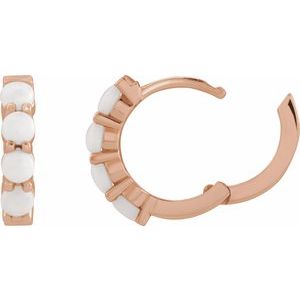14K Rose Gold Natural White Opal Cabochon Hinged 14.7 mm  Hoop Earrings