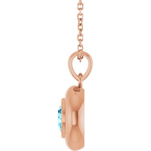 14K Rose Gold Natural Aquamarine Solitaire 16-18" Necklace