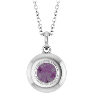 Sterling Silver Lab-Grown Alexandrite Solitaire 16-18" Necklace