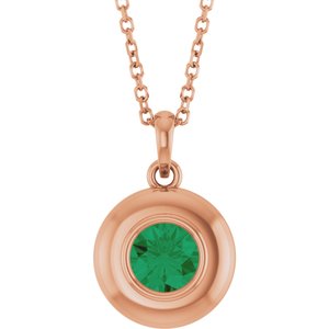 14K Rose Gold Lab-Grown Emerald Solitaire 16-18" Necklace