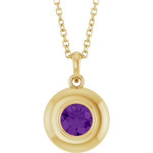 14K Yellow Gold Natural Amethyst Solitaire 16-18" Necklace