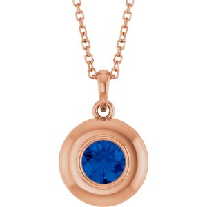 14K Rose Gold Lab-Grown Blue Sapphire Solitaire 16-18" Necklace
