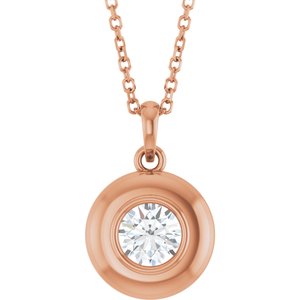 14K Rose Gold Natural White Sapphire Solitaire 16-18" Necklace