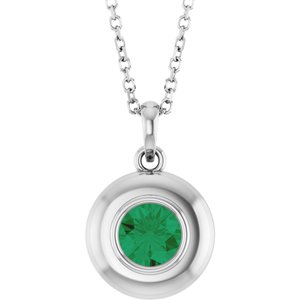 Sterling Silver Lab-Grown Emerald Solitaire 16-18" Necklace