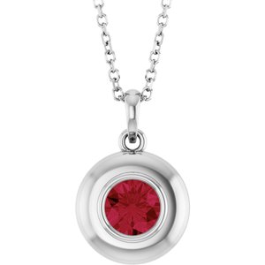 14K White Gold Lab-Grown Ruby Solitaire 16-18" Necklace