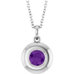 Platinum Natural Amethyst Solitaire 16-18" Necklace