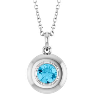Platinum Natural Aquamarine Solitaire 16-18" Necklace