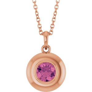 14K Rose Gold Natural Pink Tourmaline Solitaire 16-18" Necklace