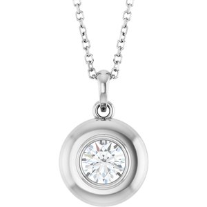 14K White Gold Natural White Sapphire Solitaire 16-18" Necklace