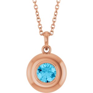 14K Rose Gold Natural Aquamarine Solitaire 16-18" Necklace