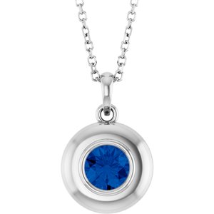 14K White Gold Lab-Grown Blue Sapphire Solitaire 16-18" Necklace