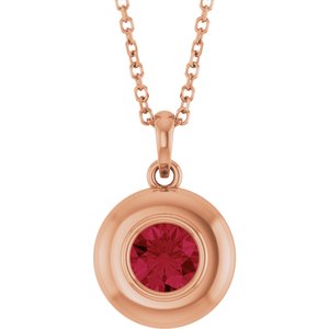 14K Rose Gold Lab-Grown Ruby Solitaire 16-18" Necklace
