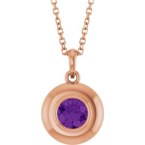 14K Rose Gold Natural Amethyst Solitaire 16-18" Necklace