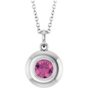 Sterling Silver Natural Pink Tourmaline Solitaire 16-18" Necklace