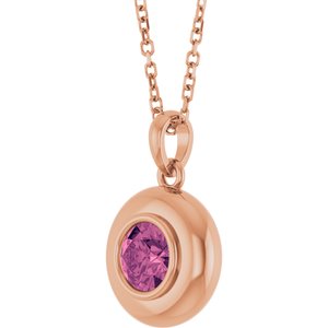 14K Rose Gold Natural Pink Tourmaline Solitaire 16-18" Necklace