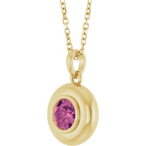14K Yellow Gold Natural Pink Tourmaline Solitaire 16-18" Necklace
