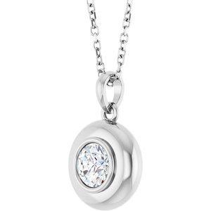 14K White Gold Natural White Sapphire Solitaire 16-18" Necklace