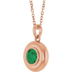 14K Rose Gold Lab-Grown Emerald Solitaire 16-18" Necklace