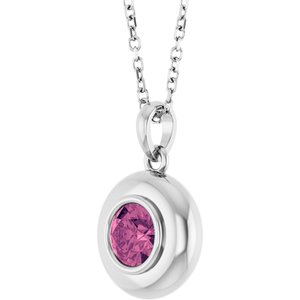 14K White Gold Natural Pink Tourmaline Solitaire 16-18" Necklace