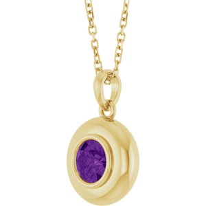 14K Yellow Gold Natural Amethyst Solitaire 16-18" Necklace