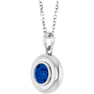 Platinum Lab-Grown Blue Sapphire Solitaire 16-18" Necklace