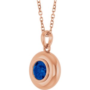 14K Rose Gold Lab-Grown Blue Sapphire Solitaire 16-18" Necklace