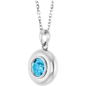 14K White Gold Natural Aquamarine Solitaire 16-18" Necklace