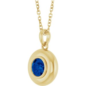 14K Yellow Gold Lab-Grown Blue Sapphire Solitaire 16-18" Necklace
