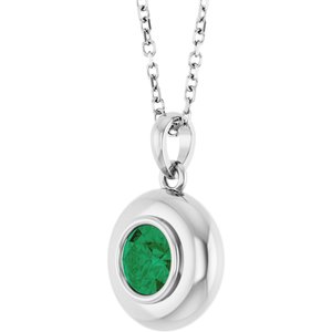 14K White Gold Lab-Grown Emerald Solitaire 16-18" Necklace