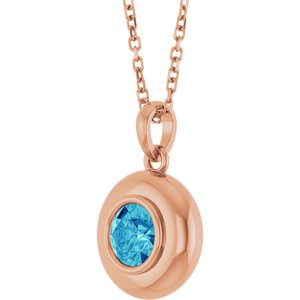14K Rose Gold Natural Zircon Solitaire 16-18" Necklace