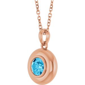 14K Rose Gold Natural Aquamarine Solitaire 16-18" Necklace