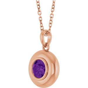 14K Rose Gold Natural Amethyst Solitaire 16-18" Necklace