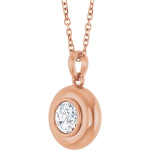 14K Rose Gold Natural White Sapphire Solitaire 16-18" Necklace