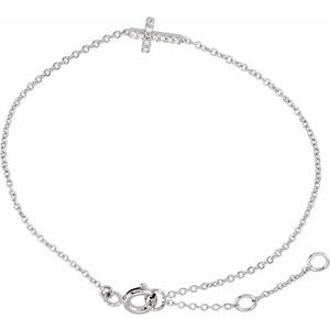 14K White Gold .04 CTW Natural Diamond Sideways Cross Youth 7" Bracelet – image 2