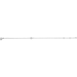 14K White Gold .04 CTW Natural Diamond Sideways Cross Youth 7" Bracelet