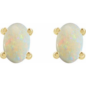 14K Yellow Gold 6x4 mm Oval Natural White Opal Earrings