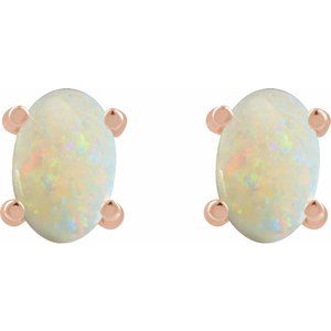 14K Rose Gold 6x4 mm Oval Natural White Opal Earrings – image 2