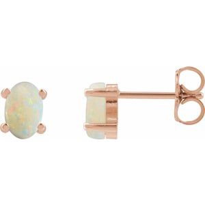 14K Rose Gold 6x4 mm Oval Natural White Opal Earrings