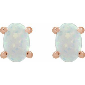 14K Rose Gold 6x4 mm Oval Lab-Grown White Opal Earrings