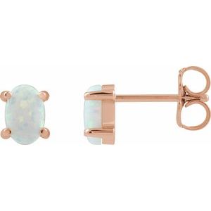 14K Rose Gold 6x4 mm Oval Lab-Grown White Opal Earrings