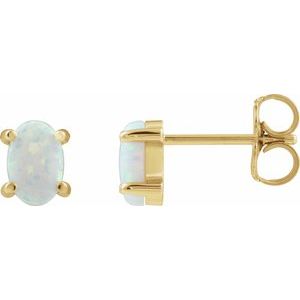 14K Yellow Gold 6x4 mm Oval Lab-Grown White Opal Earrings