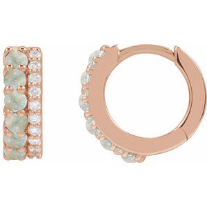 14K Rose Gold Natural White Opal & 1/8 CTW Natural Diamond Huggie Hoop Earrings