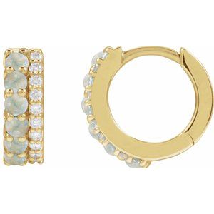 14K Yellow Gold Natural White Opal & 1/8 CTW Natural Diamond Huggie Hoop Earrings – image 2