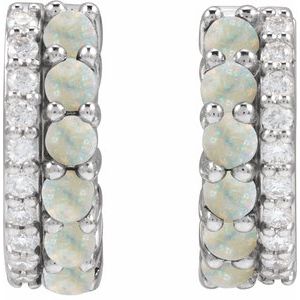Sterling Silver Natural White Opal & 1/8 CTW Natural Diamond Huggie Hoop Earrings – image 3