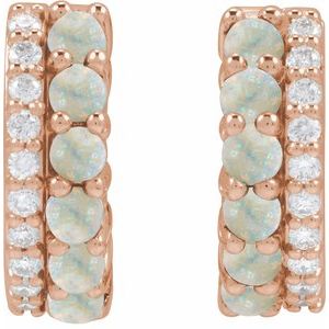 14K Rose Gold Natural White Opal & 1/8 CTW Natural Diamond Huggie Hoop Earrings – image 3