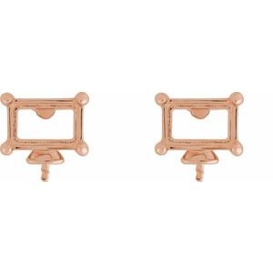 14K Rose Gold 6x4 mm Emerald Earring Mounting for Pearl – image 2