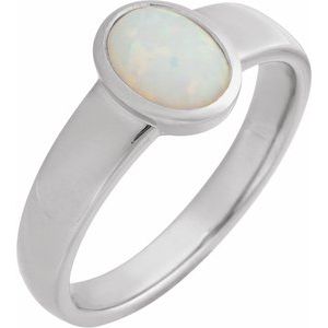 14K White Gold Lab-Grown White Opal Cabochon Ring