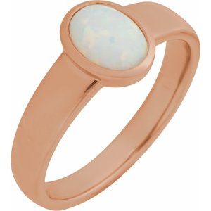 14K Rose Gold Lab-Grown White Opal Cabochon Ring